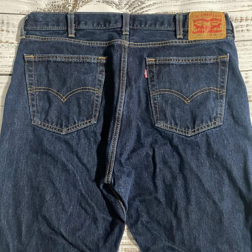 Levis 505 Jeans Black Casual Straight Leg Denim‎ Baggy Men's Size 38x30